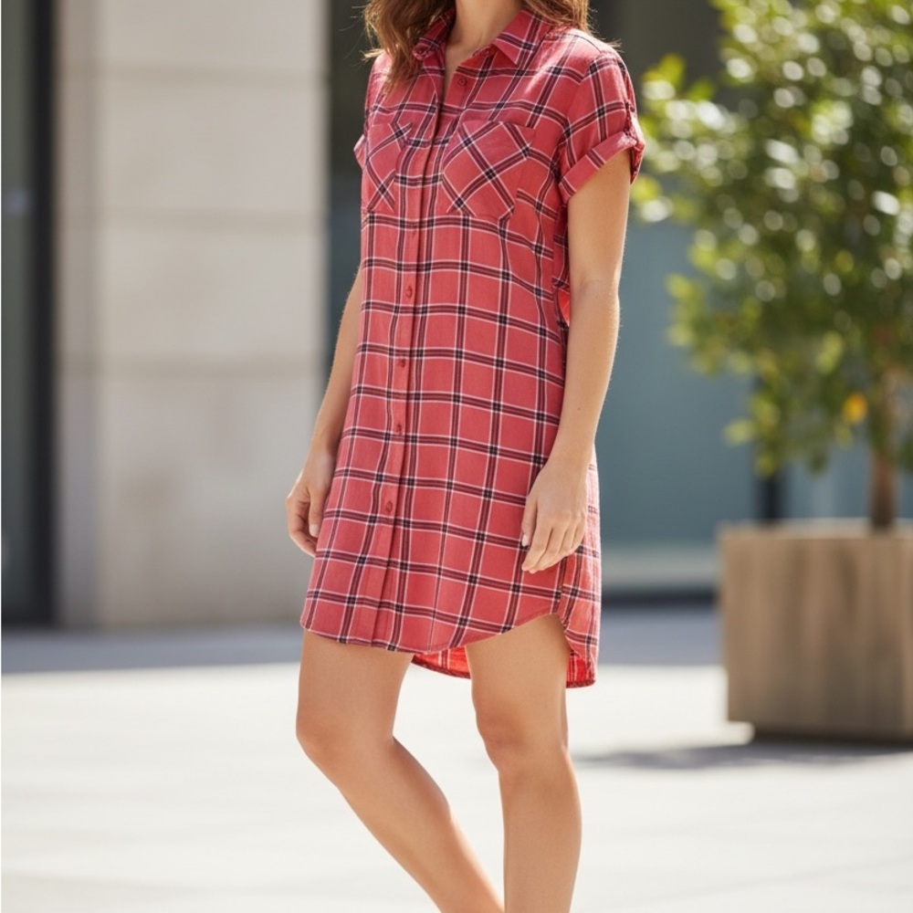 Old Navy Red Plaid Shirt Dress